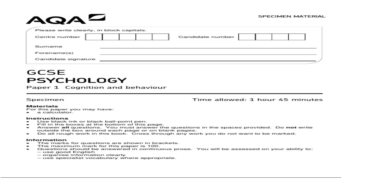 AQA GCSE Psychology Paper 1Cognition and Behaviour 8182-1 Exams Questions with Complete Solutions (2)