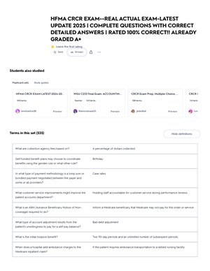 HFMA CRCR Certification Exam 2025/2026 – Complete Exam Questions with 100% Verified Correct Answers Exam