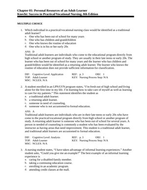 Test Bank for Success in Practical/Vocational Nursing 8th Edition by Knecht | Latest Study Guide