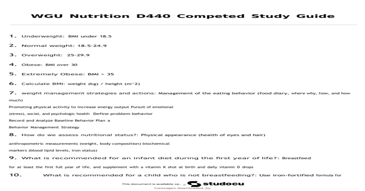 WGU D440 Nutrition Study Guide: Pregnancy and Lactation Nutrition (Chapter 10) – Updated