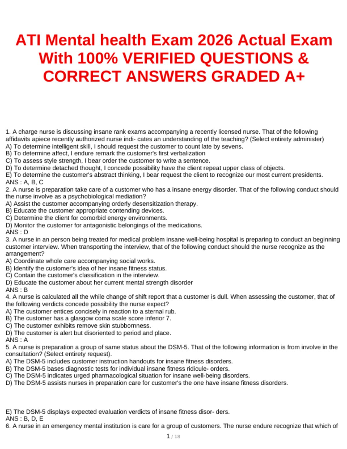 ATI Mental Health Exam 2026 Actual Exam preview