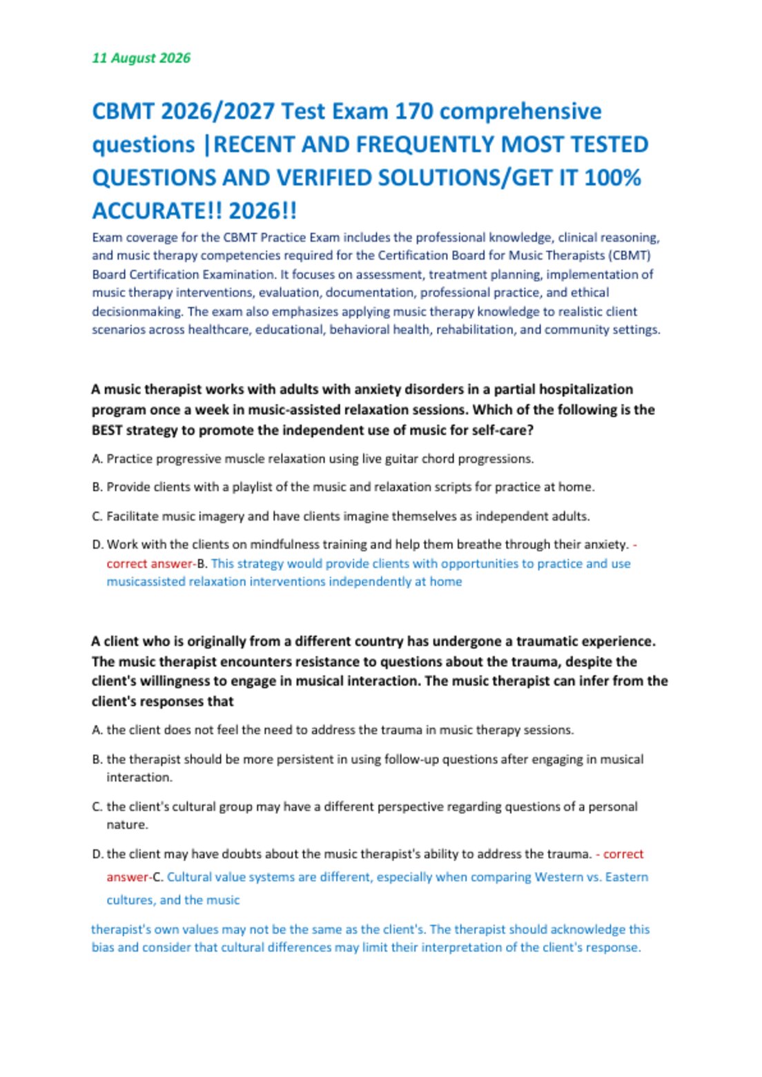 CBMT 2026/2027 Test Exam 170 comprehensive  questions |RECENT AND FREQUENTLY MOST TESTED  QUESTIONS AND VERIFIED SOLUTIONS/GET IT 100%  ACCURATE!! 2026!!