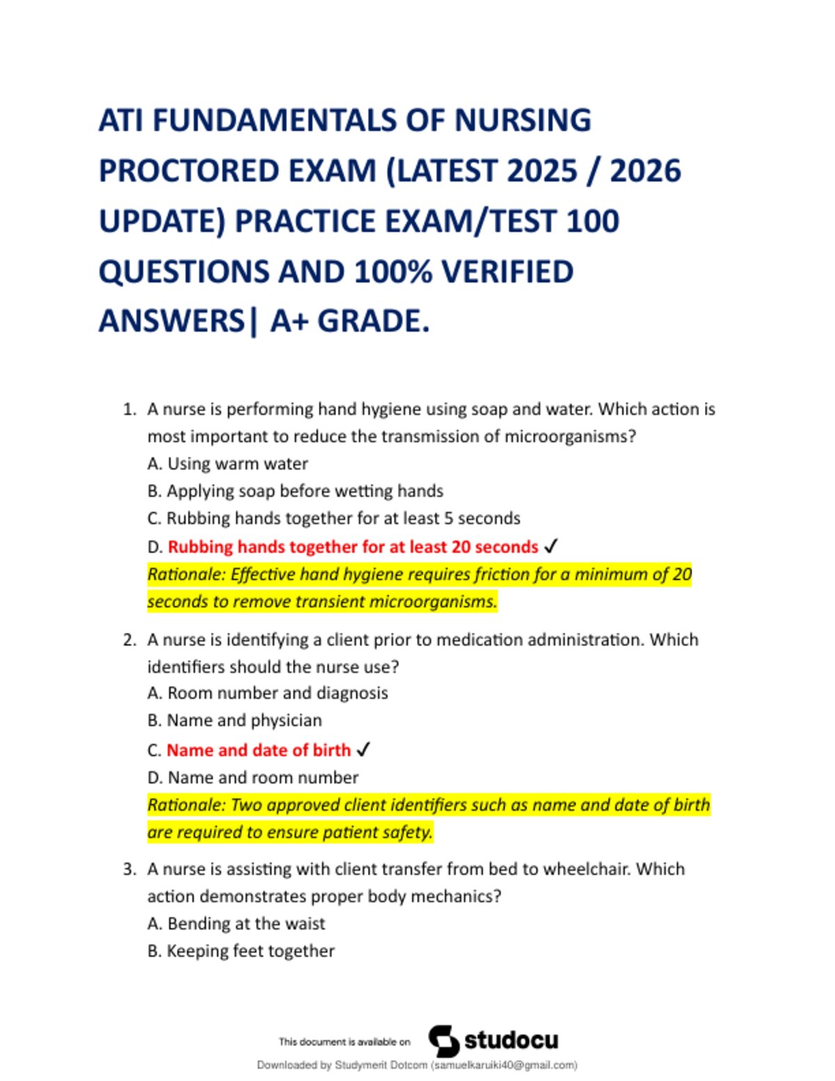 ATI FUNDAMENTALS PROCTORED EXAM / ACTUAL ATI FUNDAMENTALS PROCTORED EXAM 2025-2026 preview