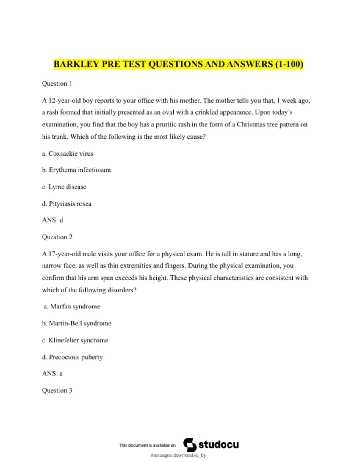 Barkley Post Test Exam – 2025–2026 – Verified Questions and Correct Answers – Comprehensive Nurse Practitioner Board Review preview