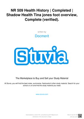 NR 509 Health History Shadow Health Tina Jones Foot Overview | Complete Verified Guide