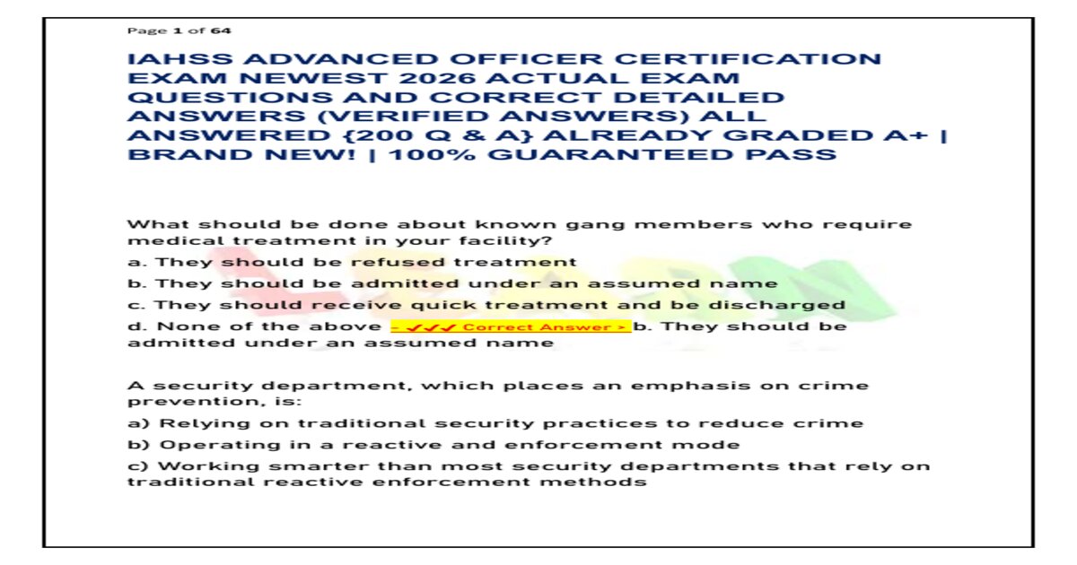 Iahss advanced officer certification exam newest 2026 actual exam questions and correct detailed answers