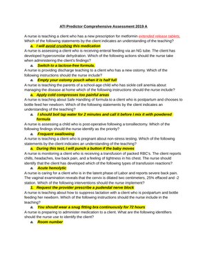 RN ATI Capstone Proctored Comprehensive Assessment 2019 A | Practice Questions & Exam Review Guide