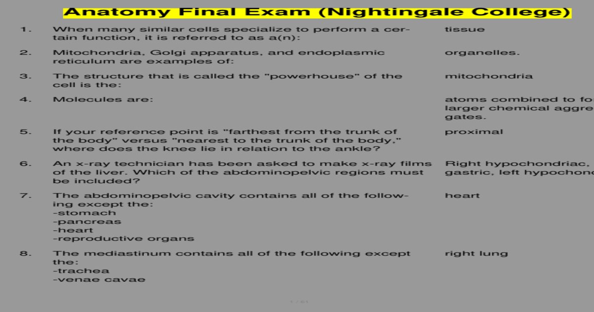 Anatomy final exam nightingale college