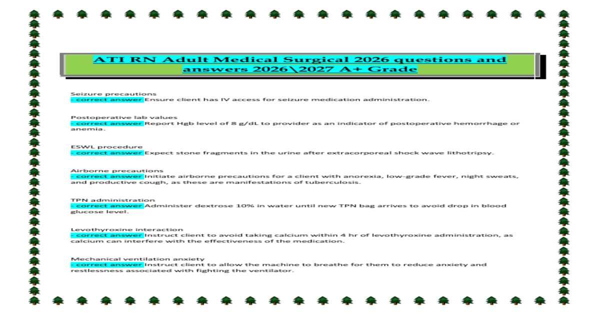 ATI RN Adult Medical Surgical 2026 questions and answers 2026\2027 A+ Grade