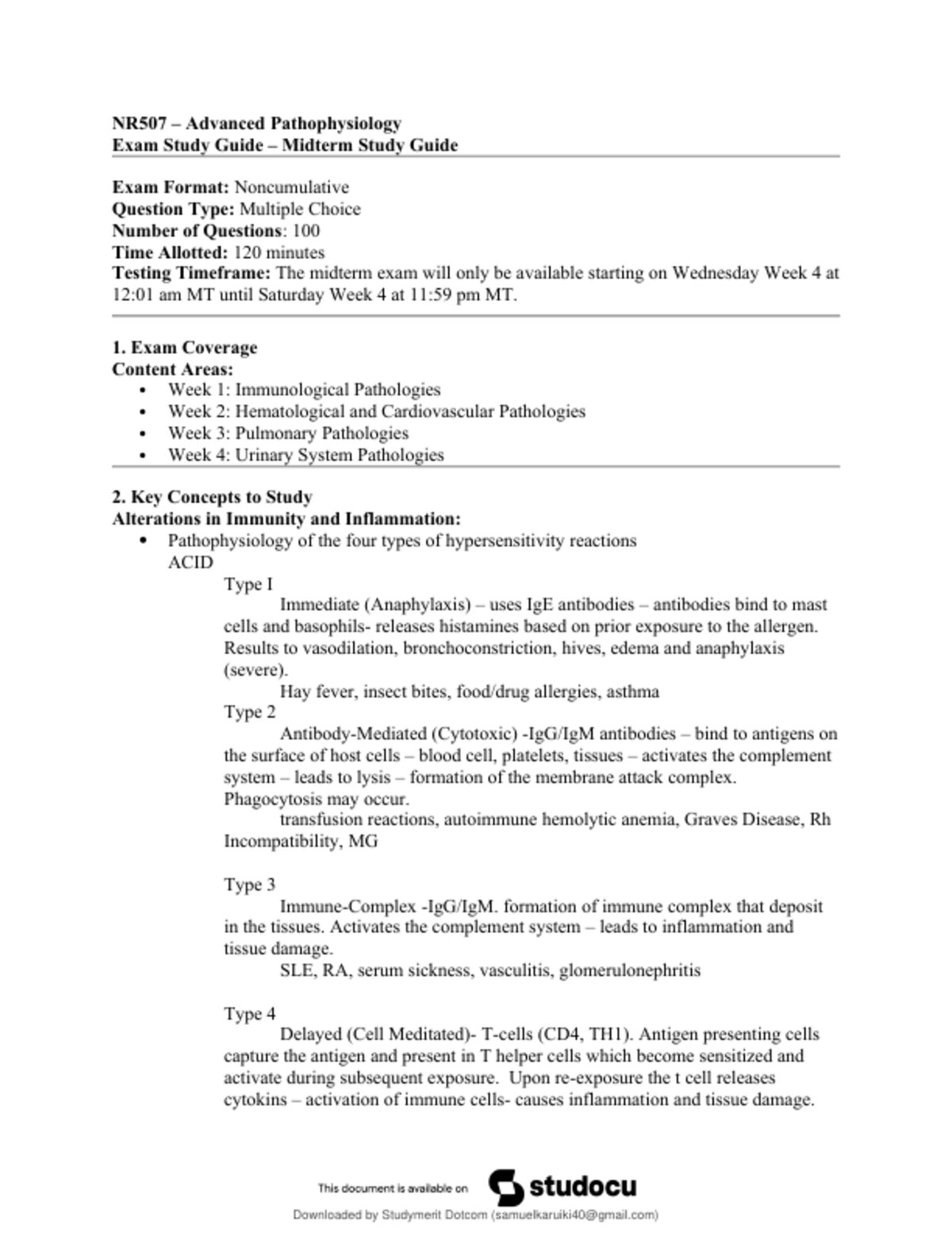 NR507 Advanced Pathophysiology Midterm Exam – Chamberlain (2025–2026) with Answers preview