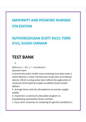 Maternity and Pediatric Nursing Test Bank (5th Edition) — Ricci, Kyle & Carman