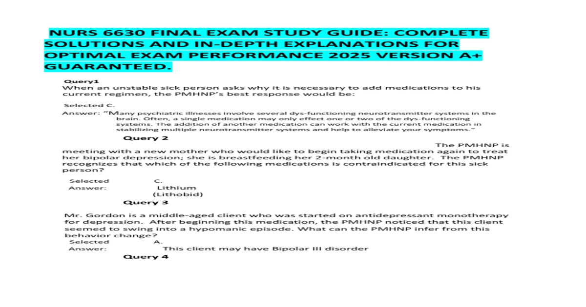 NURS 6630 Exam Study Guide for Success