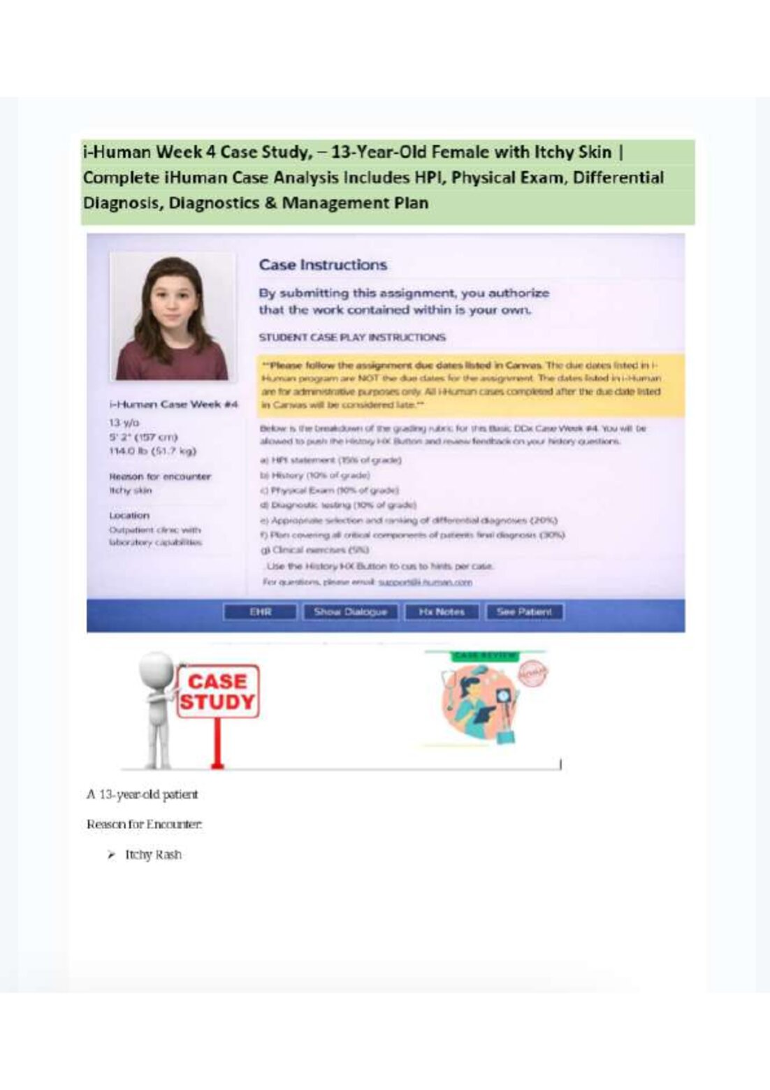 i-Human Week 4 Case Study, – 13-Year-Old Female with Itchy Skin preview