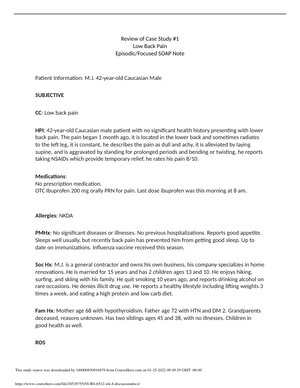 NURS 6512 Week 8 Discussion: Low Back Pain Episodic/Focused SOAP Note Example