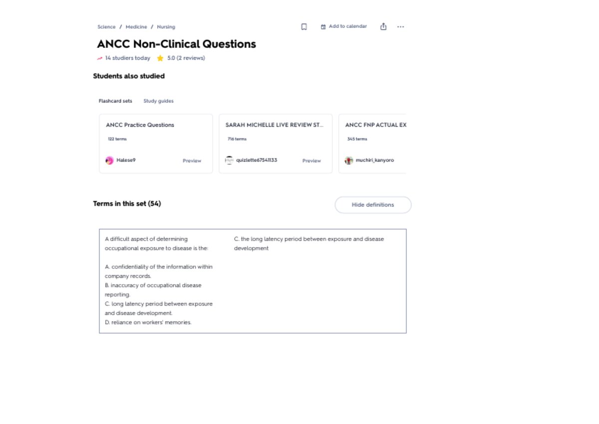ANCC AGPCNP Non-Clinical Terms Questions and Correct Answers preview