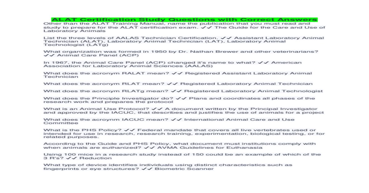 Alat certification study questions with correct answers