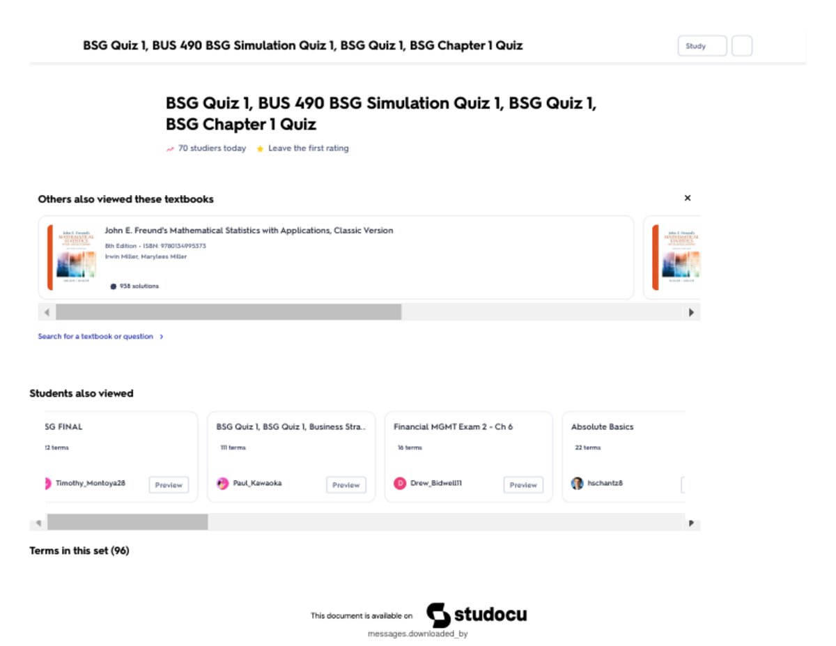 BSG QUIZ 1 EXAM QUESTIONS AND ANSWERS 2026 UPDATED AND VERIFIED preview