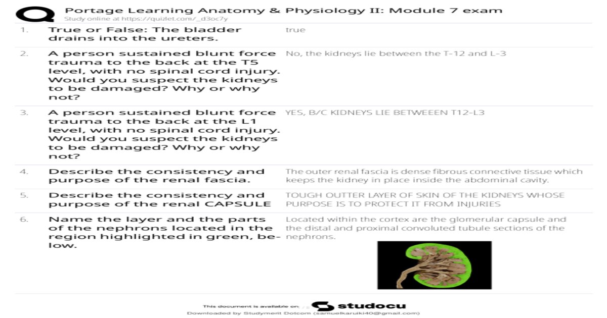 BIOL 252 Human Anatomy & Physiology II w/Lab | Module 7 Exam Review 70+ Questions and Answers -Summary | LockDown Browser | Portage Learning