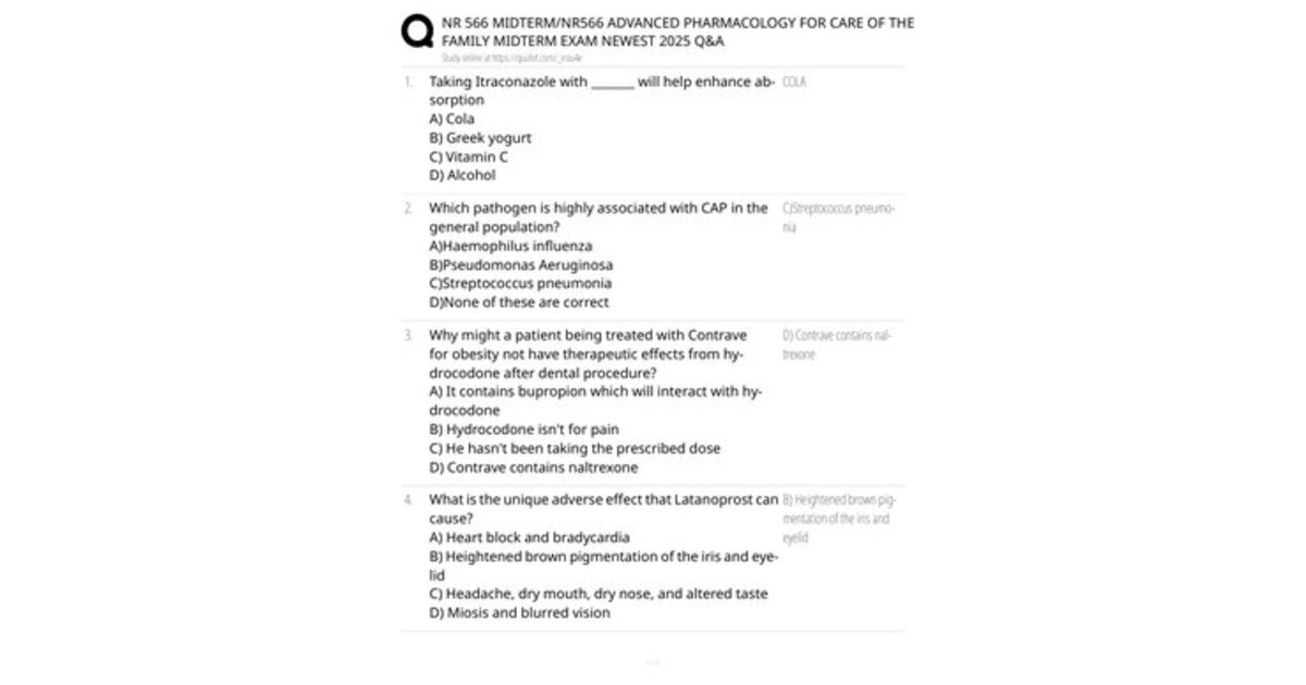NR 566 Midterm Exam — Nursing Exam (Elaborations)