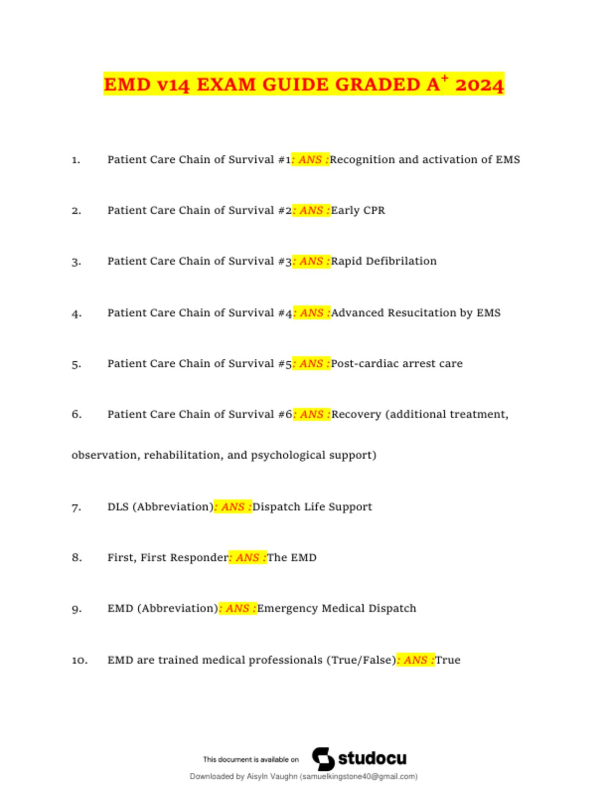 Iaed Emd V14 Certification Exam – Complete Questions with Answers 2026 preview