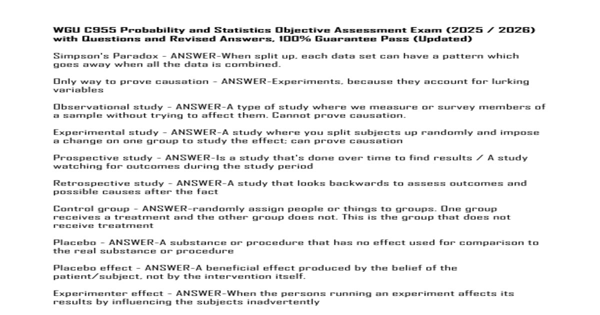 WGU C955 Applied Probability and Statistics | Objective Assessment (OA)