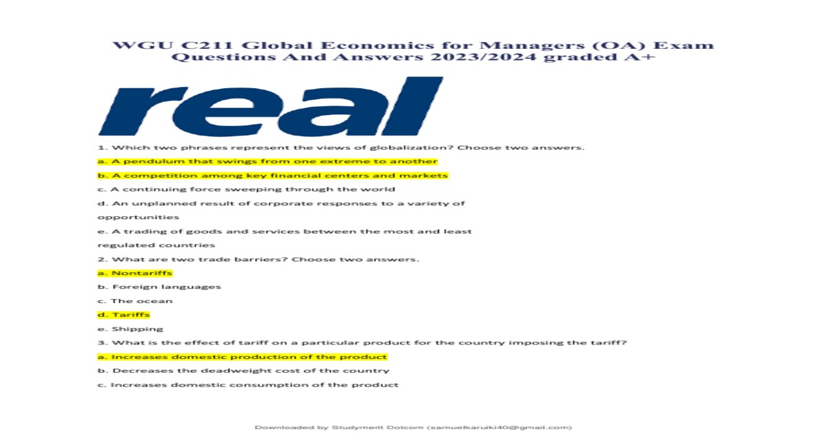 WGU C211 OA Global Economics Exam – Latest Questions with Verified Answers (2025–2026)