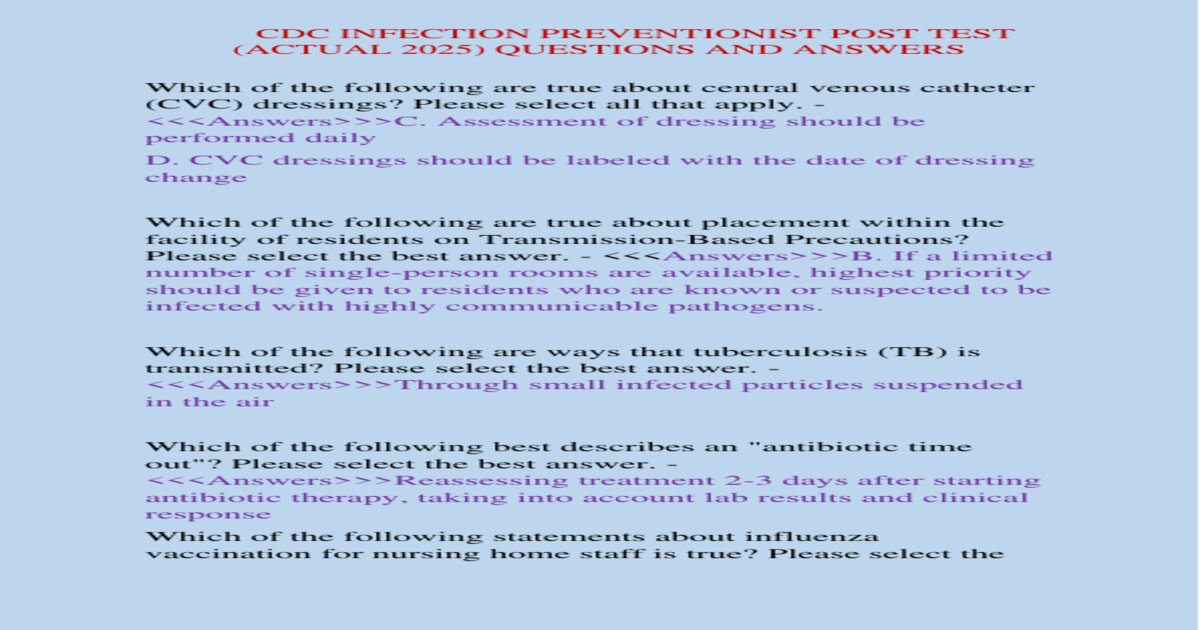 Cdc infection preventionist post test