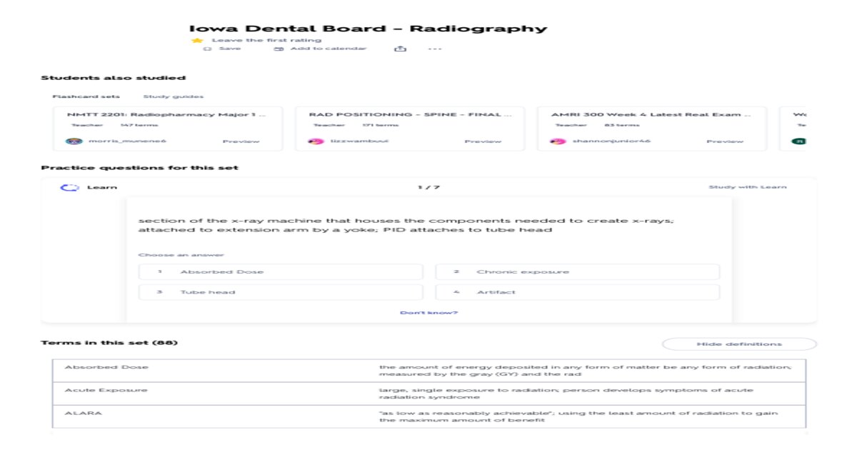 IOWA DENTAL BOARD RADIOGRAPHY EXAMPREP 2026 FULLY SOLVED EDITION WITH CORRECT ANSWERS