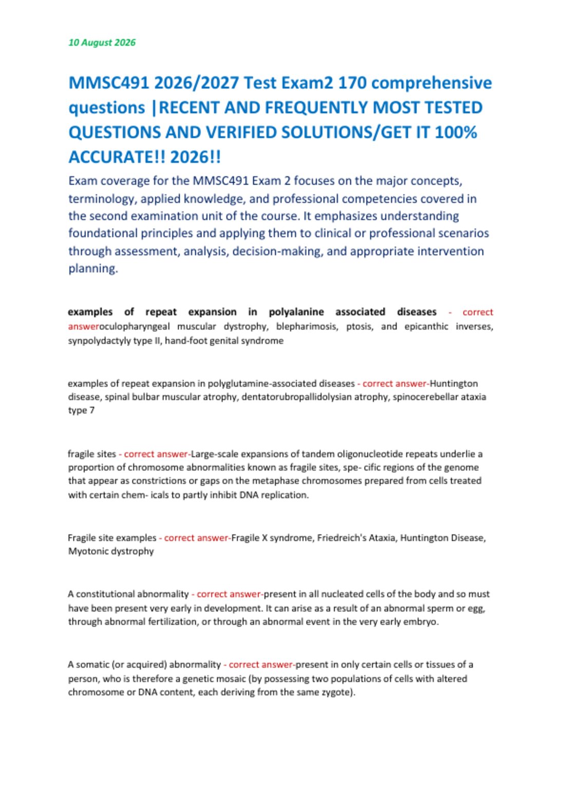 MMSC491 2026/2027 Test Exam2 170 comprehensive  questions |RECENT AND FREQUENTLY MOST TESTED  QUESTIONS AND VERIFIED SOLUTIONS/GET IT 100%  ACCURATE!! 2026!!