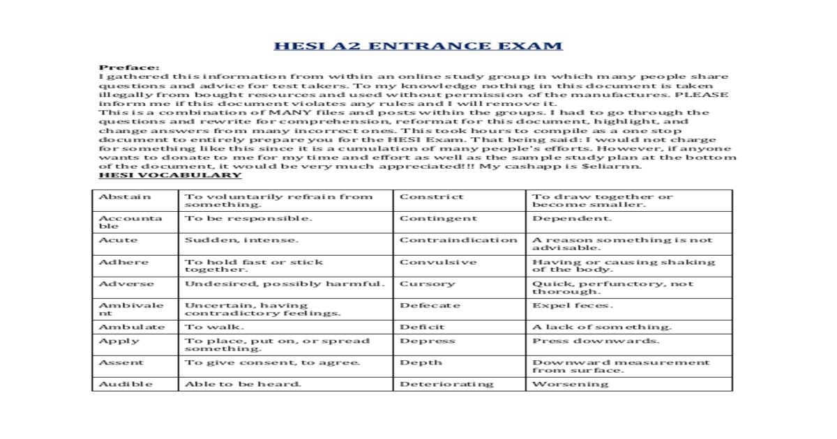 Hesi a2 entrance exam
