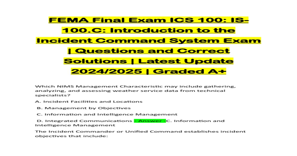 FEMA Final Exam – ICS 100 (IS-100.C), Introduction to the Incident Command System – 2025