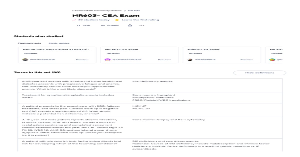 NR603-Clinical Exam & Assessment (CEA) EXAM 2026-2027 LATEST VERSION QUESTIONS AND VERIFIED CORRECT