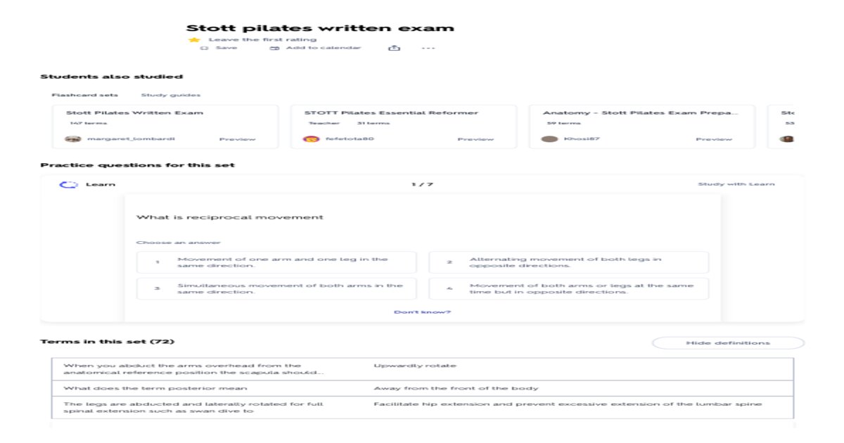 STOTT PILATES Written Exam (2026) – Complete Questions and Solutions
