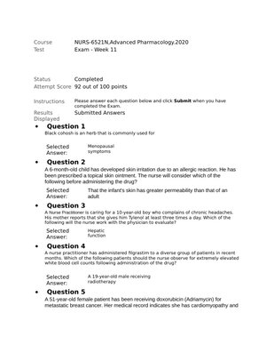 NURS 6521N Advanced Pharmacology Week 11 Final Exam Test Questions and Answers 2026 Study Guide
