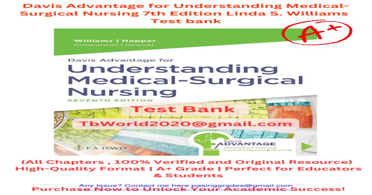 Test bank for davis advantage for understanding medical surgical nursing 7th edition by linda s williams latest update 2025