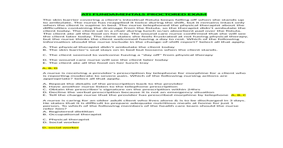 ATI PN Fundamentals Proctored Exam Test Bank (2025/2026) – Complete Question Set with Verified Q&A
