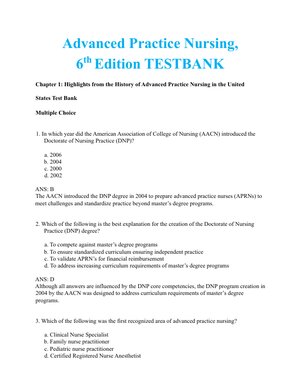 Test Bank for Hamric and Hanson’s Advanced Practice Nursing An Integrative Approach 6th Edition | Questions and Answers