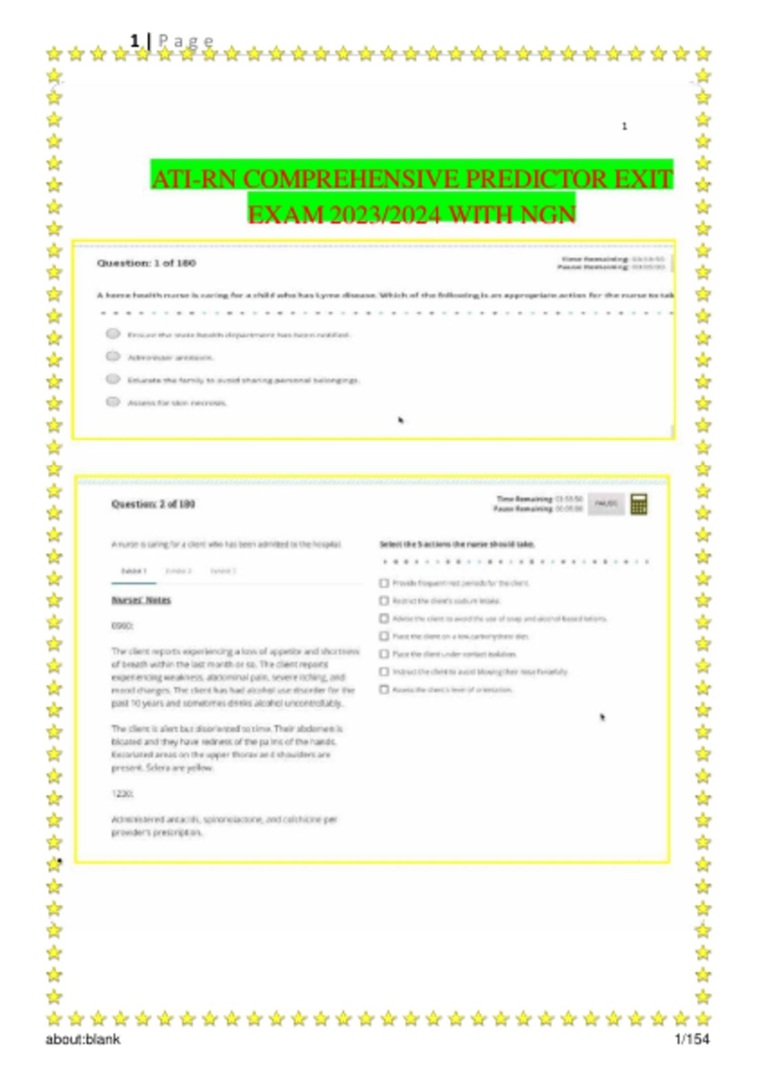 Latest ATI PN Comprehensive Predictor 2026 Exit with NGN 180 Questions and Answers. Ultimate Study and Test Material for PN ATI Comprehensive Predictor Exit preview