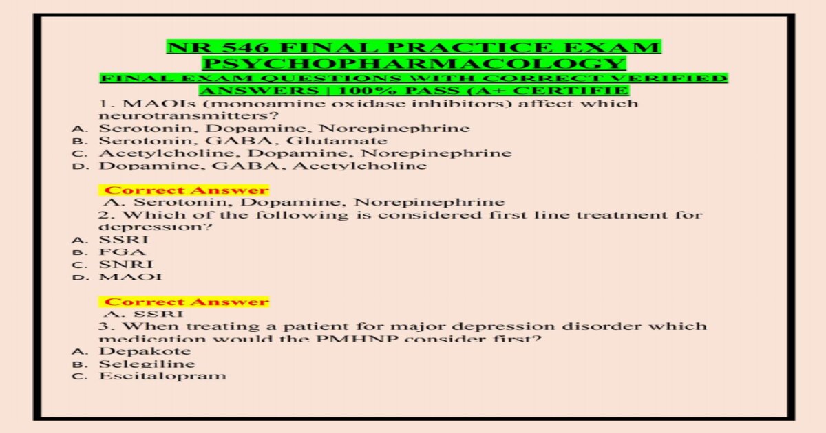 Nr 546 final exam psychopharmacology