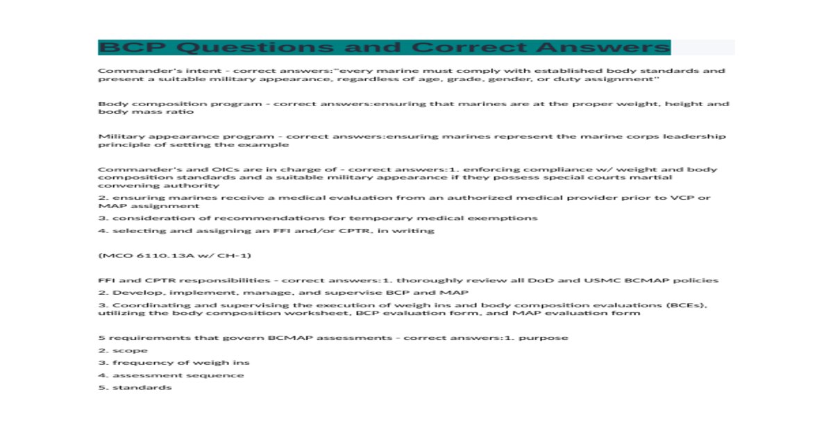 BCP Questions and Correct Answers