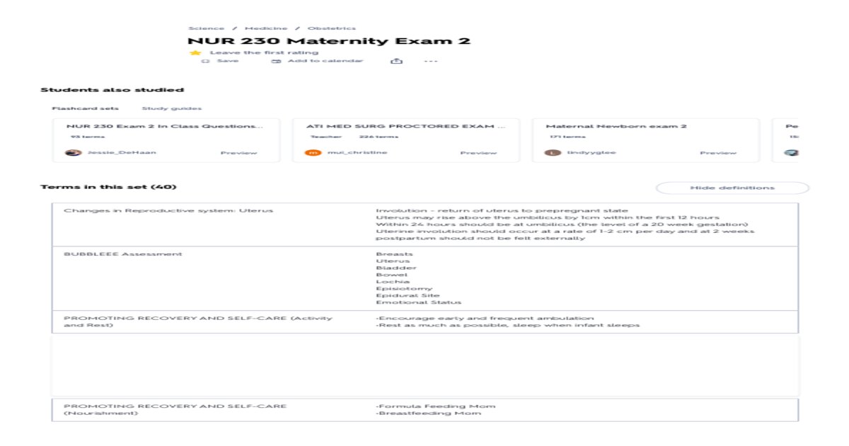 NUR 230 Maternal Exam 2 | Galen College of Nursing