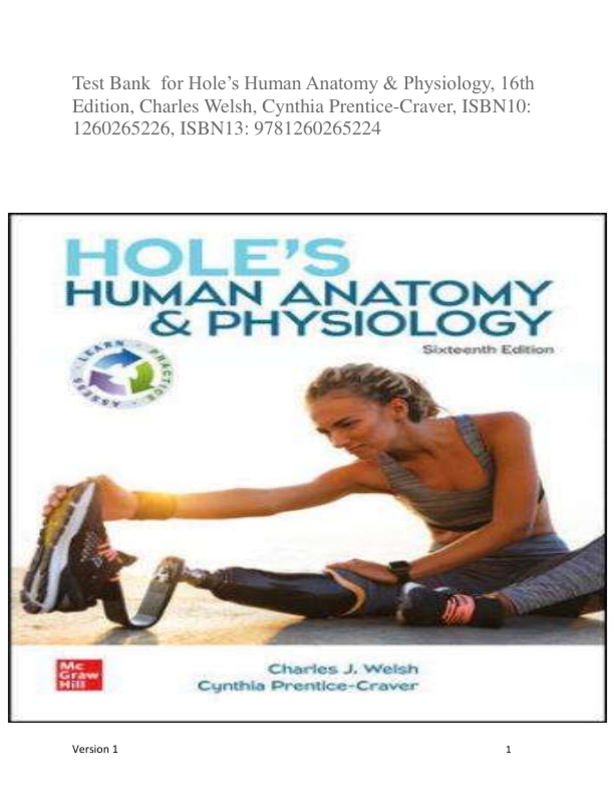 HOLES HUMAN ANATOMY AND PHYSIOLOGY 16TH EDITION WELSH TEST BANK preview