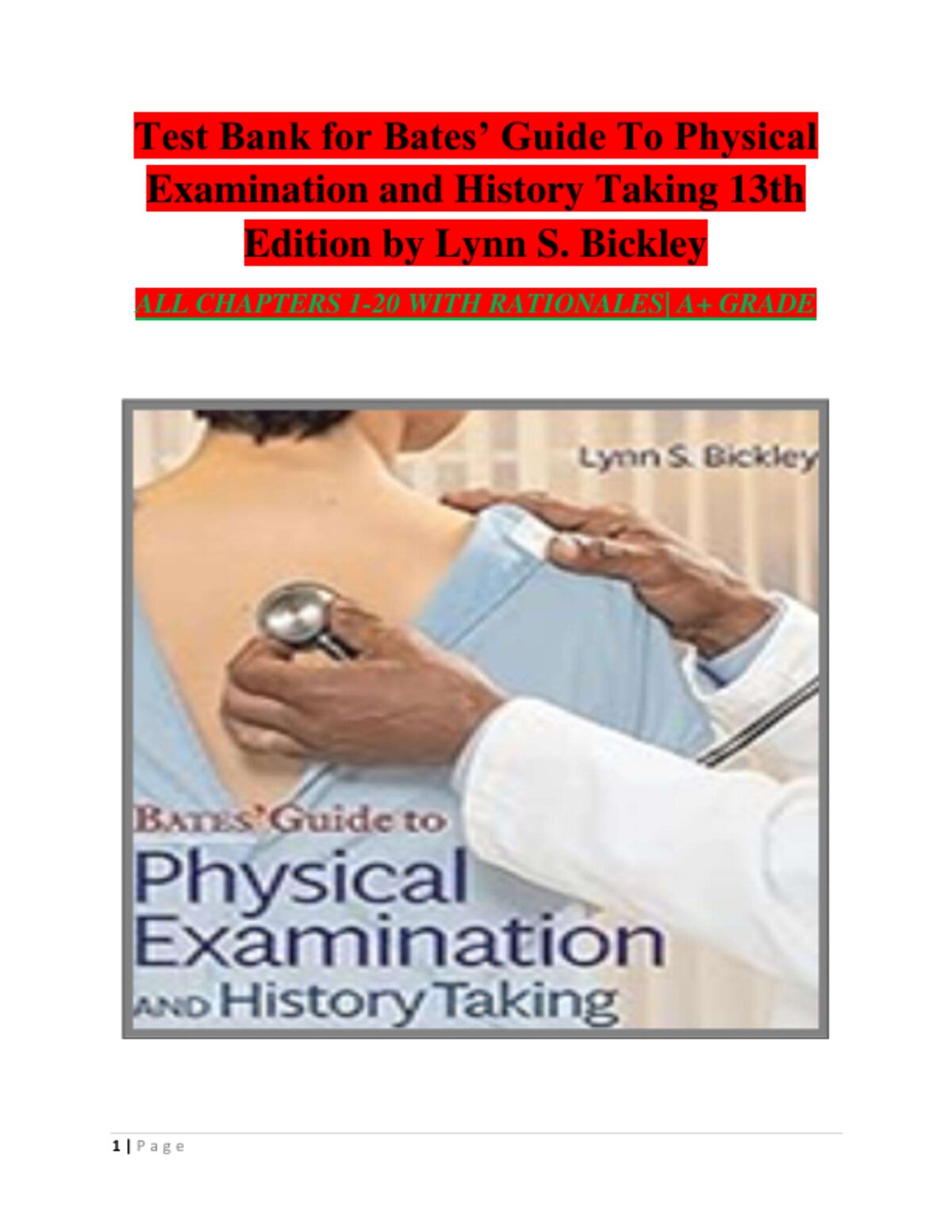 Test bank for bates guide to physical examination and history taking 13th edition by lynn s bickley preview