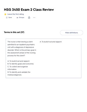 NSG 3450 Mental Health Exam 2 |50 Questions and Answers | 2026 Update | 100% Correct - Galen College of Nursing