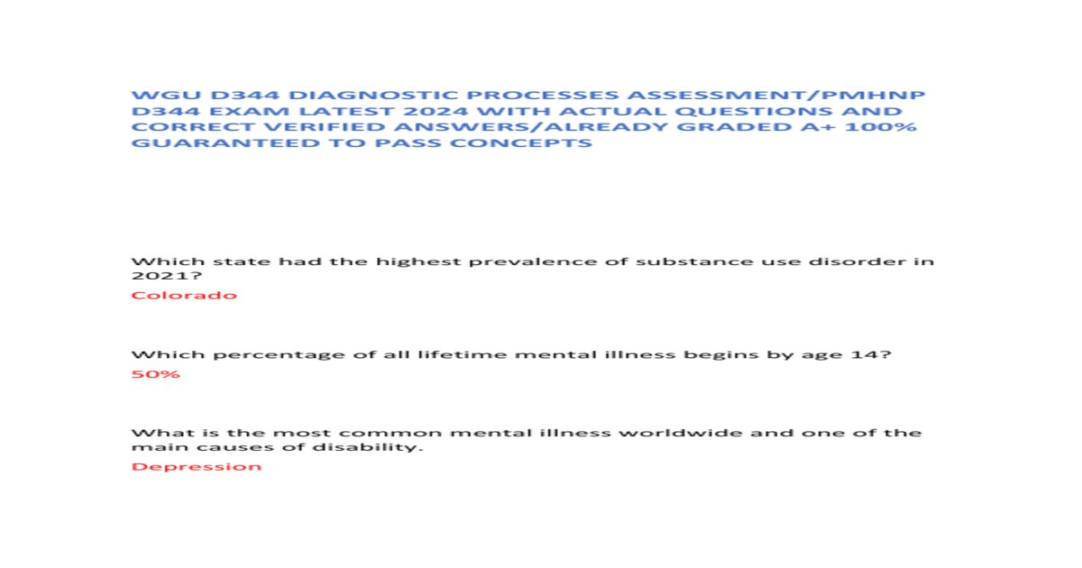 WGU D344) NURS 6437 DIAGNOSTIC PROCESS OF PSYCHIATRIC NURSE COMPREHENSIVE FINAL OA GUIDE 2024
