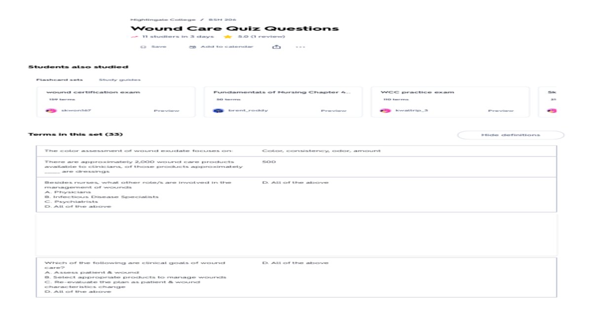 Wound Care Exam Questions and Answers preview