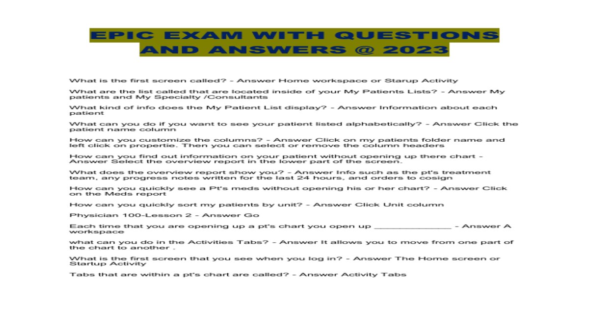 Epic exam with questions and answers 2023
