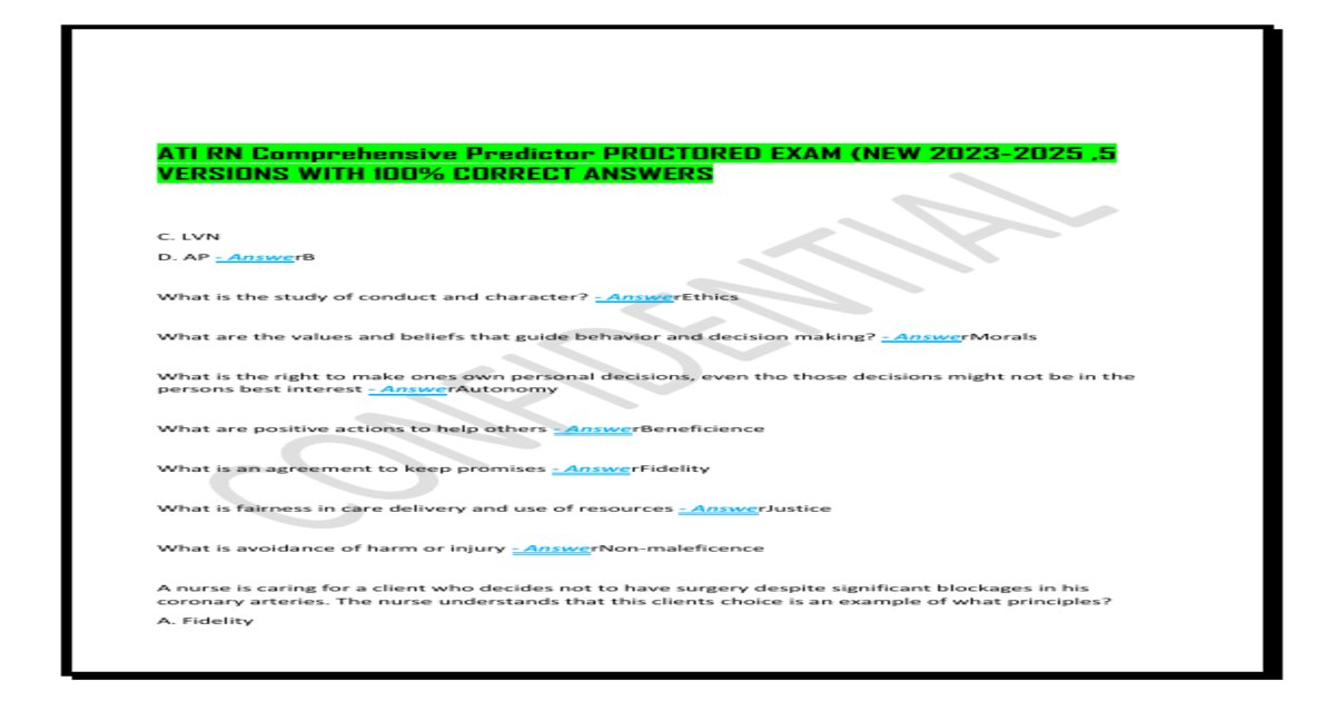 Ati rn comprehensive predictor proctored exam