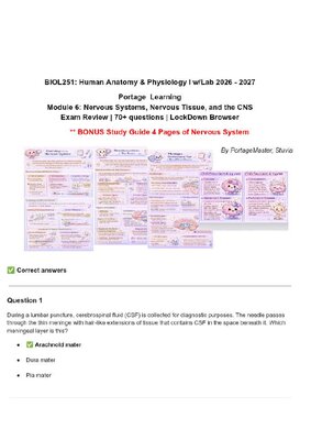 BIOL251 Human Anatomy & Physiology I w/Lab 2026 | Module 6 Exam Review |70+ Questions and Answers Summary |LockDown Browser |Portage Learning