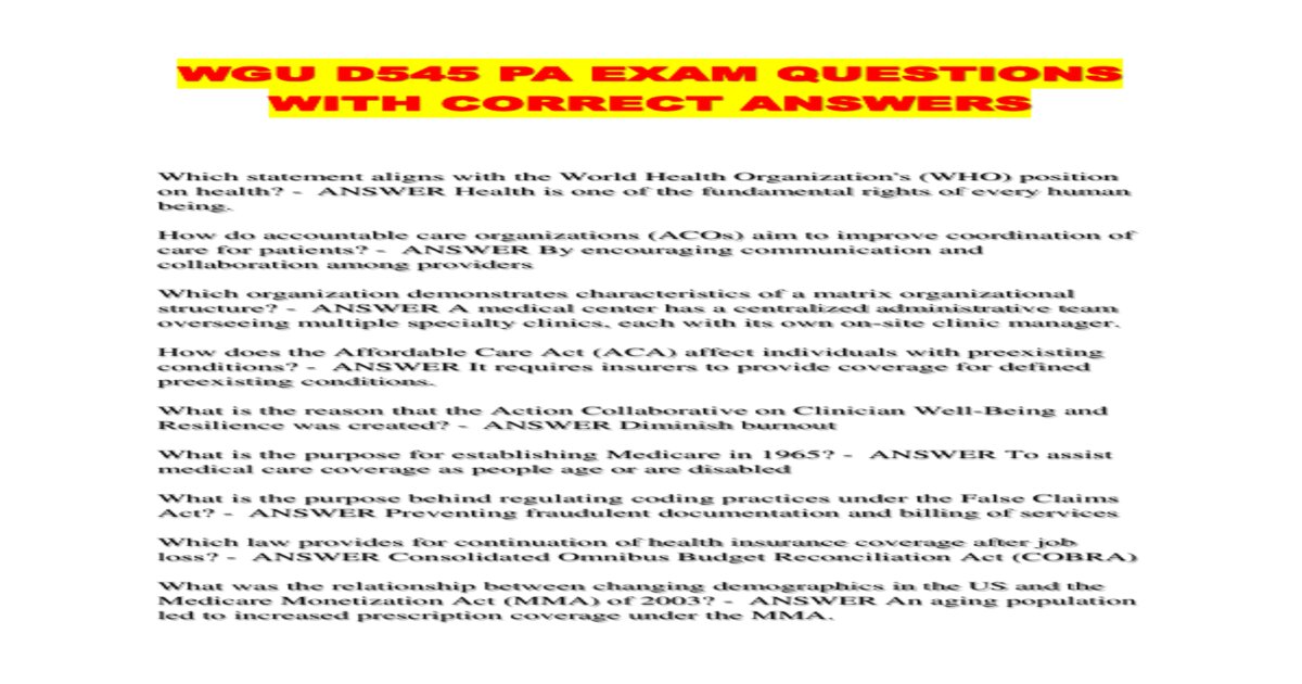 Wgu d545 pa exam questions with correct answers